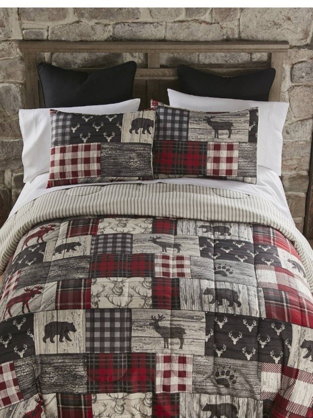 Cuddl Duds Plaid Patchwork Lodge Quilt - Red, Black, Gray, Cream